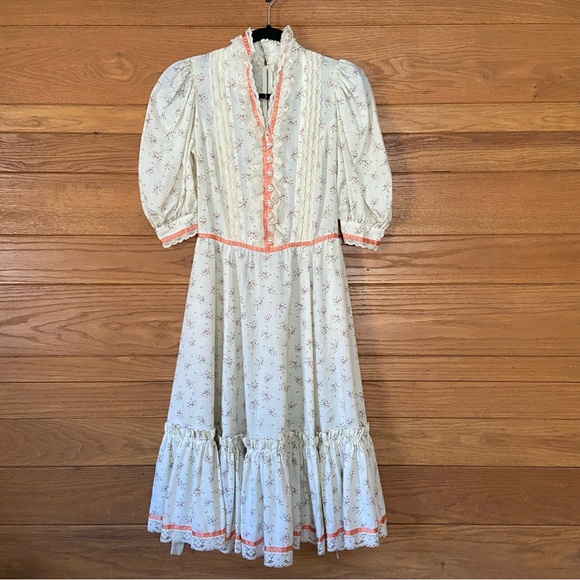 Vintage Dresses & Skirts - Vintage 70s 80s handmade cottagecore midi ditzy floral prairie dress pearl